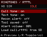 Saved RTTTL call, text and recon tones